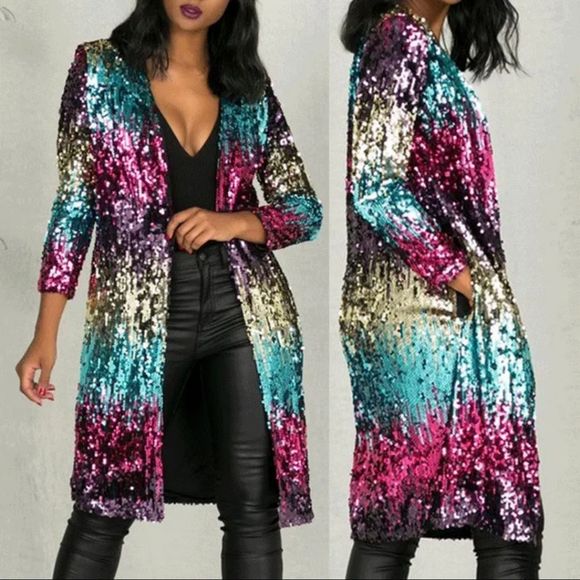 SOLD!! Colorful Sequin Duster - Size Large - Picture 1 of 7